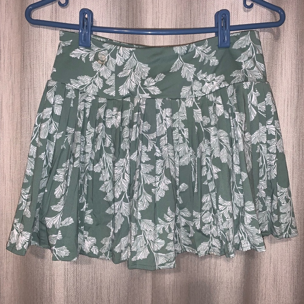 Laura Ashley Green and White Floral Skater Skirt